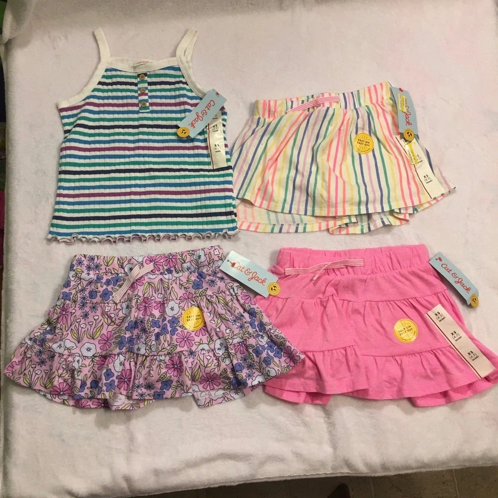 Cat‎ & Jack Skort Tank Bundle Kids XS 4-5 Multicolor NEW Striped Floral Pink 4pc